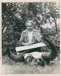 Original photograph of Thomas Hart Benton sketching outdoors, 1959