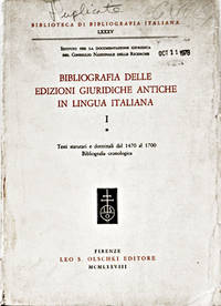 Bibliografia delle Edizioni Giuridiche Antiche in Lingua Italiana, I, testi statutari e dottrinali dal 1470-1700 by Teresa B. et al Martini - Paperback - 1st Edition - from BohemianBookworm (SKU: 108675)