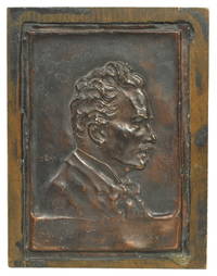 Porträtt av August Strindberg. Relief i brons.