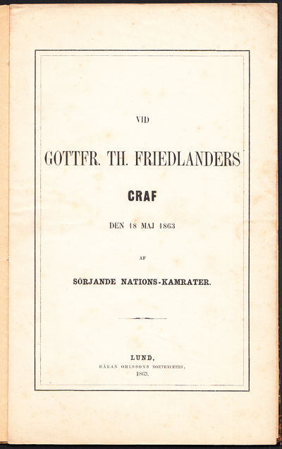 Vid Gottfr. Th. Friedlanders craf [sic!] den 18…