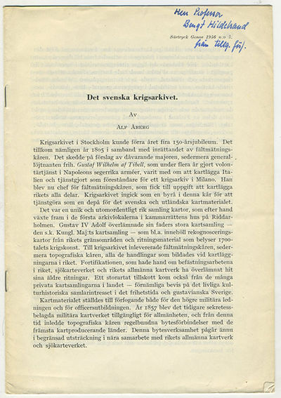 Det svenska Krigsarkivet. Särtryck ur Genos 1956,…