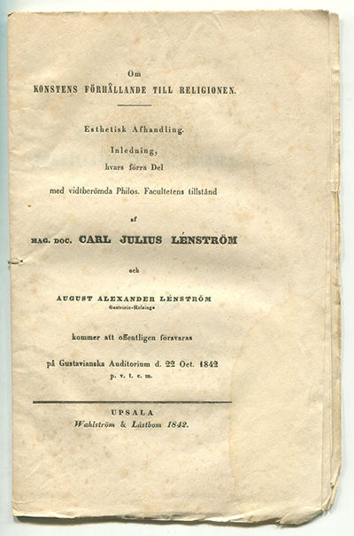 Om konstens förhållande till religionen. A.a.…
