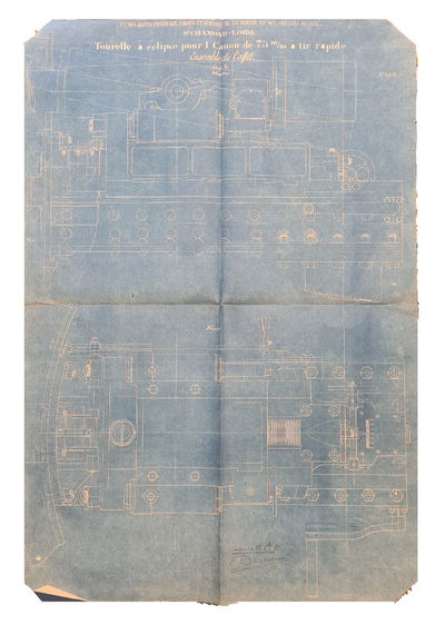 Extensive collection of technical drawings of "Tourelle à éclipse pour canon 1 Canon de 75 m/m á tir rapide", manufactured at Saint-Chamond, Loire.  - [TECHNICAL DRAWINGS OF SAINT-CHAMOND 75 mm CANON. ] (photo 2)