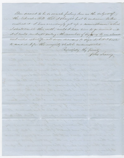 Quaker Farmer Writes to Congressman Morgan to Condemn Stephen Douglas’ Nebraska Bill Allowing Slavery in New Territories
