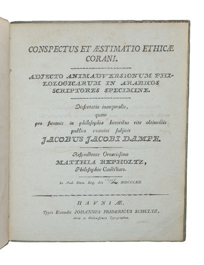 Conspectus et aestimatio ethicae Corani. Adjecto…