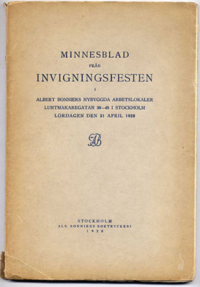 Minnesblad från invigningsfesten i Albert…