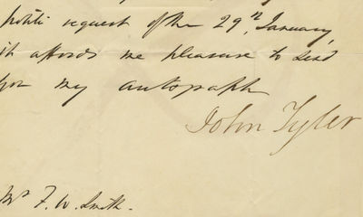John Tyler Letter Signed as President Sending his Autograph