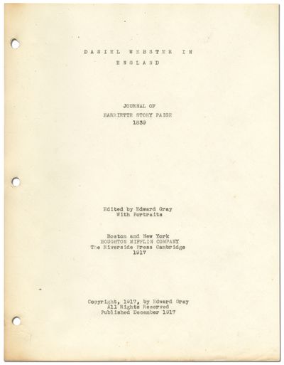 [Manuscript]: Daniel Webster in England: Journal of Harriette Story Paige 1839