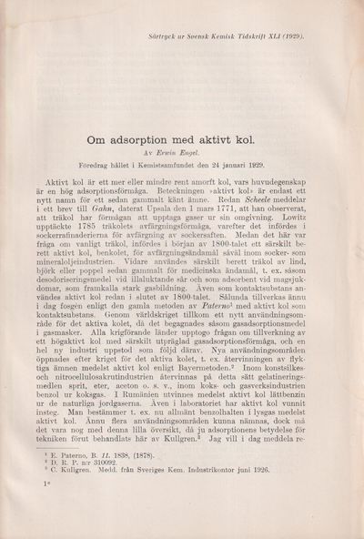 Om adsorption med aktiv kol. Föredrag hållet i…