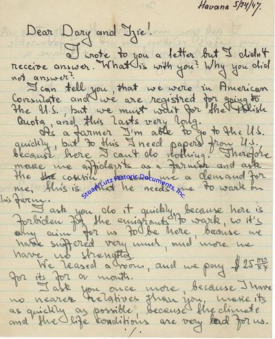 An Archive Of A Jewish Family Highlighting Immigration Journey Before And After Holocaust With Early Twentieth Century Immigration Document And Pained Family Letters From Exile In Havana, Cuba