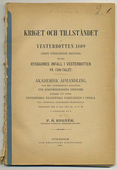 Kriget och tillståndet i Vesterbotten 1809 jämte…