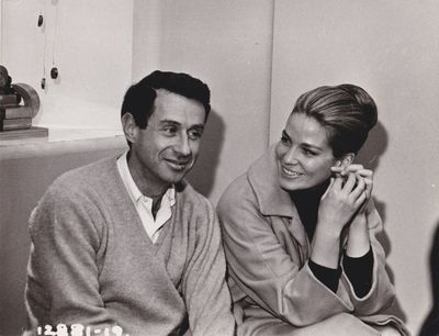 N.p.: N.p., 1965. Vintage borderless reference photograph of director Arthur Penn and actress Alexan...