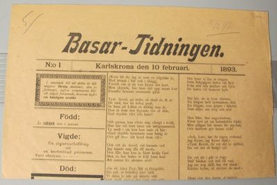 Bazar-tidningen. N:o 1. Karlskrona den 10…