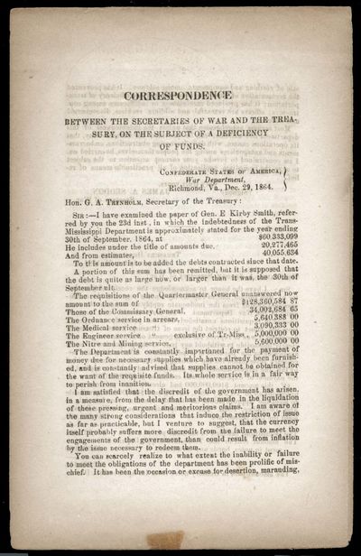 Confederate War Secretary Blames Military Failures on Treasury Secretary