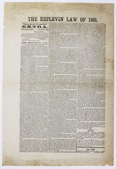 The Replevin Law of 1861. Natchez Courier Extra...July 22, 1865 [caption title]