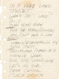 Original Hüsker Dü setlist, handwritten by Bob Mould, from the June 16, 1982 concert at the On Broadway Theatre in San Francisco