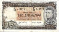 Australia 10 Shilling Banknote 1954 (Half Pound) - FINE by H.C. Coombs / Roland Wilson - 1954