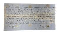 A partial holograph document dealing with the purhase or sale of real estate. Text in full: also one third of meadow lot containing three acres/[Rods?] Bounded North by land of Hanmer & Forbes. East by land of Levi Smith, South by land of Ira Wells and West by land of S L Bilden. Also one third of house lot containing three acres 1 Rood 27 Rods. Bounded north by land of E. Roberts. East by land of Ira Hill South by land of Jesse Judson & West by land of Osias Roberts Esq Forbes SS all val in the above amount $174.74 1/3[.] Hartford [signature] James Mars