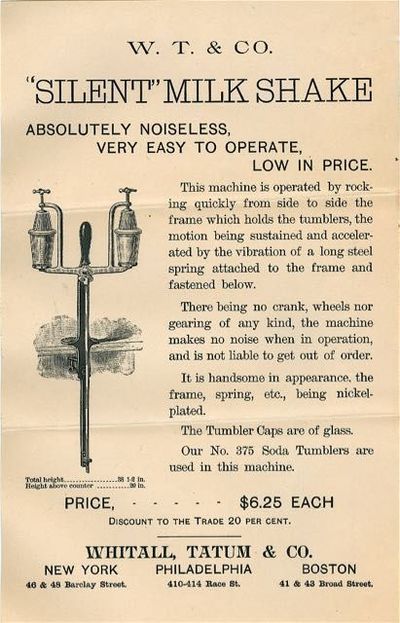 W.T. & Co. "Silent" Milk Shake. Absolutely Noiseless, Very Easy to Operate, Low in Price