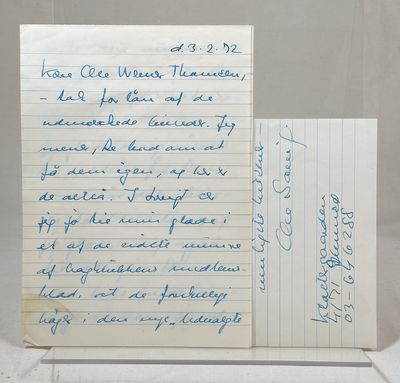 Originalt håndskrevet og signeret brev.