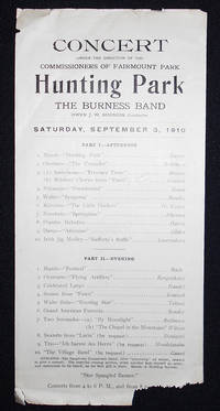 cover of Concert under the Direction of the Commissioners of Fairmount Park -- Hunting Park -- The Burness Band -- Owen J. W. Burness, Conductor