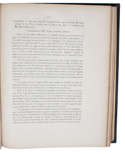 Démonstration physique du mouvement de rotation de la terre au moyen du pendule. (Commissaires MM. Arago, Pouillet, Binet). (+) Sur une nouvelle démonstration expérimentale du mouvement de la Terre, fondée sur la fixité du plan de rotation; par Léon ... - [THE FIRST DEMONSTRATION OF THE ROTATION OF THE EARTH AND THE INVENTION OF THE GYROSCOPE] (photo 2)