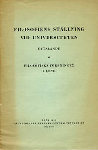 Filosofiens ställning vid universiteten.…