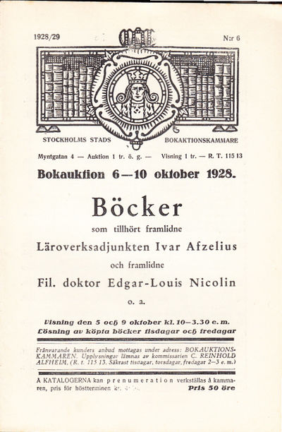 Bokauktion den 6-10 oktober 1928. Böcker som…