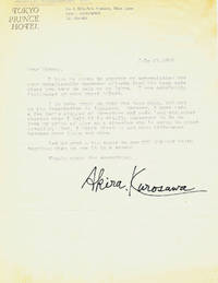 KUROSAWA, AKIRA .Scarce Typed Letter Signed on Tokyo Prince Hotel stationery stamped Kurosawa...