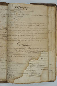 image of School copybook, includes exchange calculations for converting "New England currency" to federal money