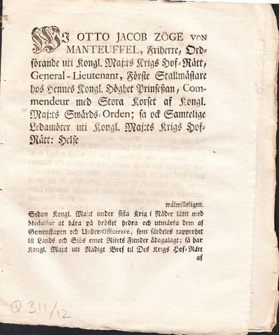 Wi Otto Jacob Zöge von Manteuffel, Friherre,…