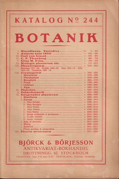 Katalog no 244. Botanik [= omslagstitel].