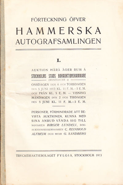 Förteckning öfver Hammerska autografsamlingen.…