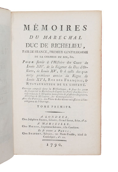 Memoires du maréchal duc de Richelieu, pair de France, premier gentilhomme de la chambre du roi, etc. 4 vols. (photo 2)