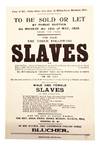 Copy of Bill, three times this size, in Wilberforce Museum, Hull. To Be Sold of Let By Public Auction On Monday the 18th of May, 1829, Under the Trees For Sale The Three Following Slaves Viz. Hannibal, about 30 years old, an excellent House Servant and of Good Character - William, about 35 years old, a Labourer - Nancy, an excellent House Servant and Nurse The MEN belonging to "Leech's Estate and the WOMAN to Mrs. D. Smith ... Also for sale at Eleven o'Clock. Fine Rice, Grain, Paddy, Books, Muslins, Needles, Pins, Ribbons, &c &c at One O'CLock, That Celebrated English Horse BLUCHER