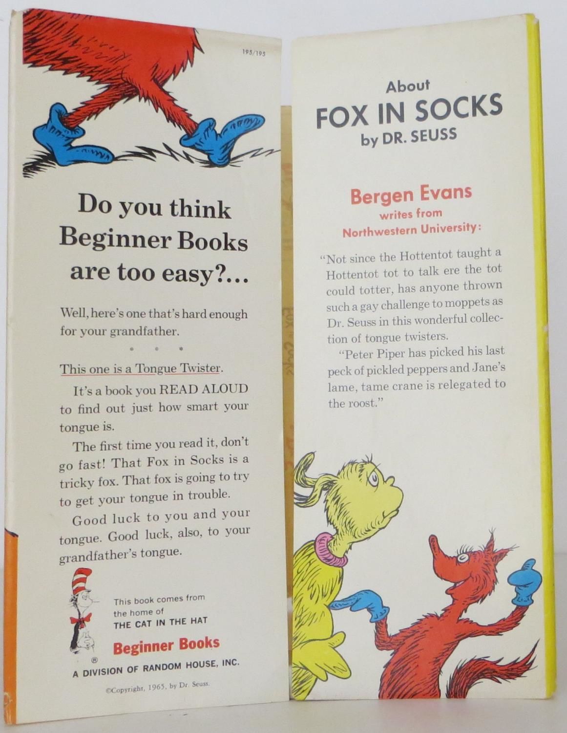 BIBLIO Fox in Socks by Dr. Seuss Hardcover 1965 Beginner Books
