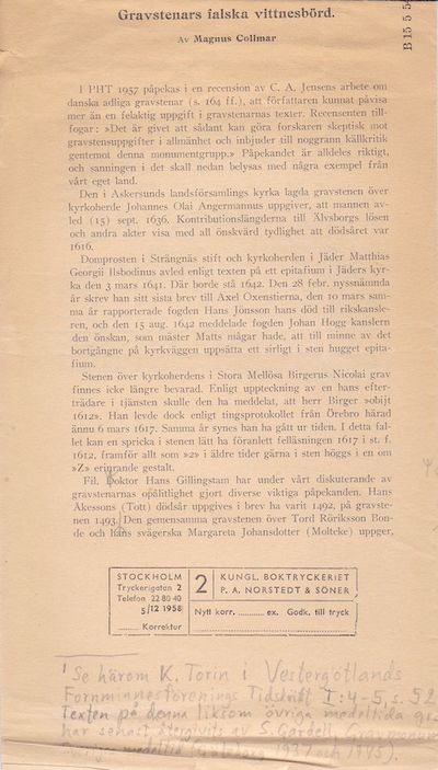 Gravstenars falska vittnesbörd. Korrekturblad?