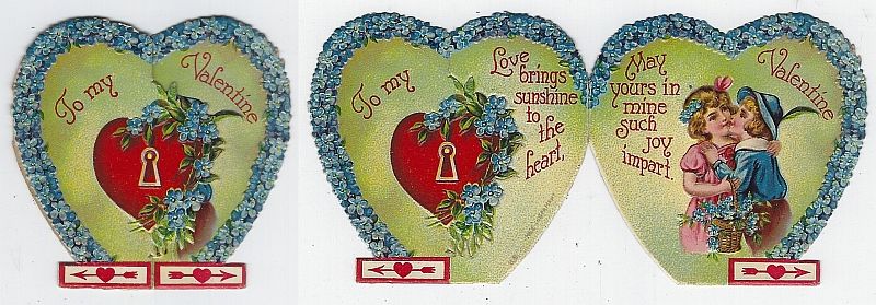 Valentine - Vintage Heart Shaped Valentine Card with Blue Flowers
