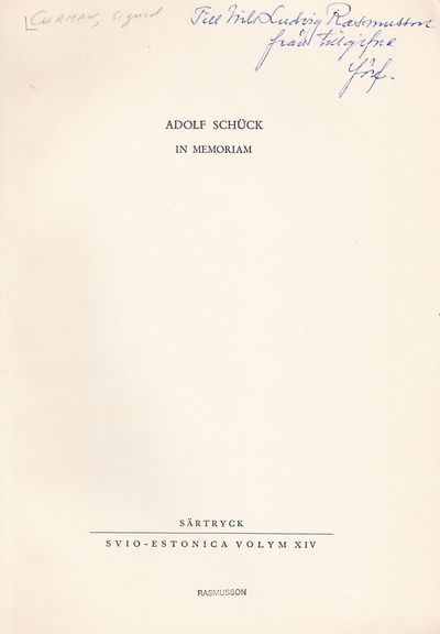 Adolf Schück in memoriam. Särtryck ur…