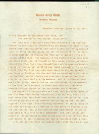 Letter re By-laws Amendment Advising Which Woman may Attend Santa Cruz Club Function, Nogales AZ 1911