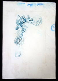 Proof before Lettering of Les Cent Bibliophiles Menu  for 1908 meeting created by Auguste Lepere - Tongue in Cheek - Woman Stirring a Pot of Books