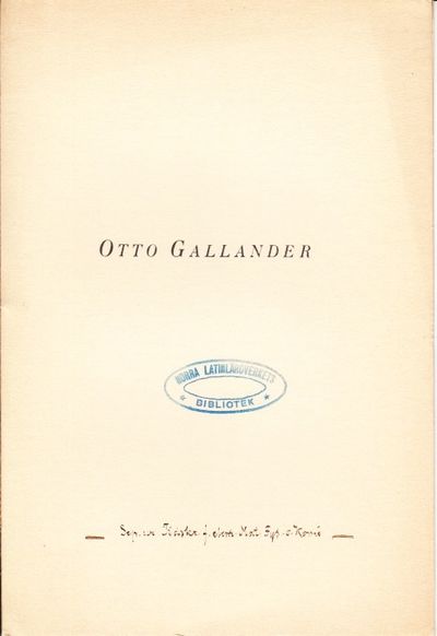 Otto Gallander †. Särtryck ur Tidskrift för…
