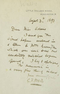 Autograph Letter Signed ("G.F. Watts"), to Miss Adams, regarding an unidentified monument