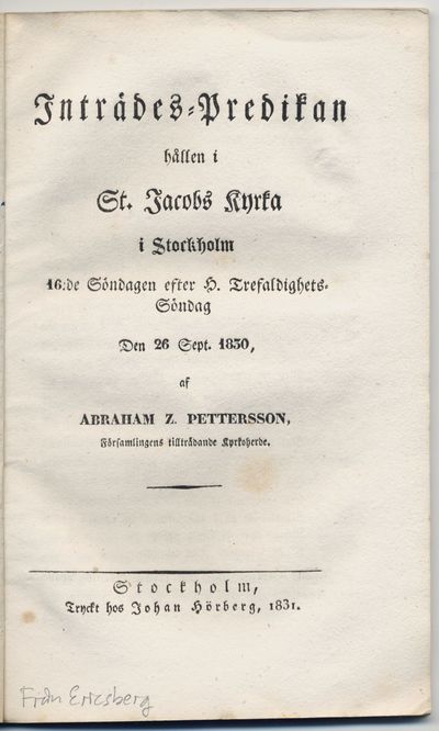 Inträdes-predikan hållen i St. Jacobs kyrka i…