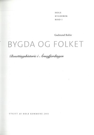 Hole bygdebok bind I. Bygda og folket.…