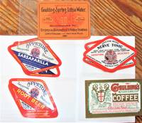 image of Lot of Five Antique Drink Labels: Appetone Brand Root Beer, Nerve Tonic, Sarsaparilla , Goulding Spring Lithia Water, and Goulding Sparkling Coffee