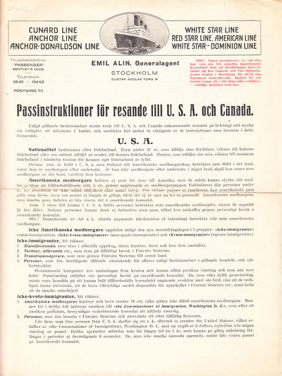 Passinstruktioner för resande till U. S. A. och…