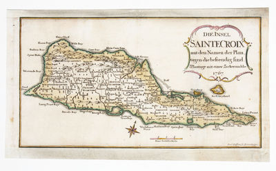 Die Insel Sainte Croix mit den Namen der Plantagen die bestraendig sind