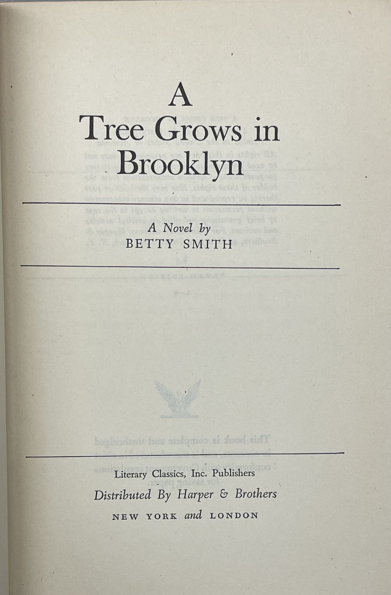 A Tree Grows In Brooklyn by Betty SMITH Hardcover 1943 from