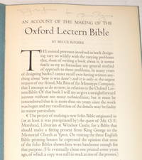 AN ACCOUNT OF THE MAKING OF THE OXFORD LECTERN BIBLE - INSCRIBED BY BRUCE ROGERS TO THE INDUSTRIAL DESIGNER, ARTIST &amp; TYPOGRAPHER GUSTAV JENSEN by Rogers, Bruce - [1936].